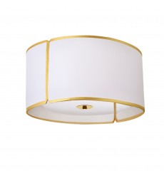 3LT Notched Drum Flush Mount GLD, WH Shade & Diff-(NDR-153FH-GLD-WH)-Dainolite  3LT Notched Drum Flush Mount GLD, WH Shade & Diff-(NDR-153FH-GLD-WH)-Dainolite