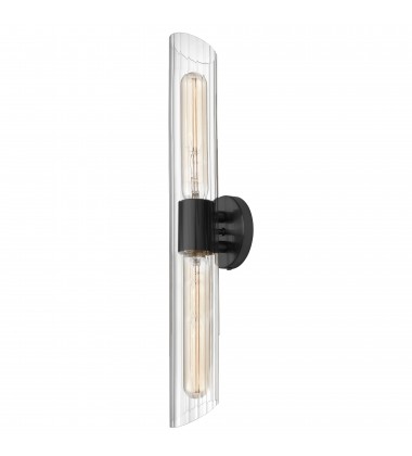 2LT Vanity, MB w/ Clear Fluted Glass-(SAM-252W-MB)-Dainolite  2LT Vanity, MB w/ Clear Fluted Glass-(SAM-252W-MB)-Dainolite