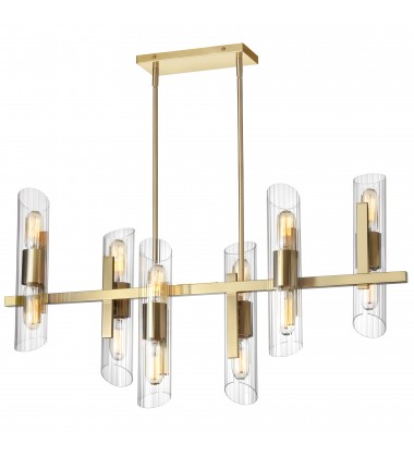 12LT Horiz Chandelier, AGB w/ Clear Fluted Glass-(SAM-4012HC-AGB)-Dainolite  12LT Horiz Chandelier, AGB w/ Clear Fluted Glass-(SAM-4012HC-AGB)-Dainolite