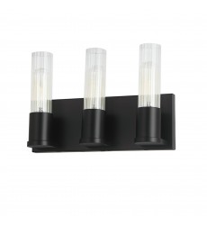3LT Incandescent Vanity, MB w/ CLR Fluted Glass-(TBE-123W-MB)-Dainolite  3LT Incandescent Vanity, MB w/ CLR Fluted Glass-(TBE-123W-MB)-Dainolite