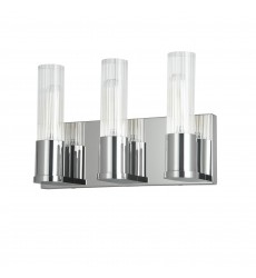3LT Incandescent Vanity, PC w/ CLR Fluted Glass-(TBE-123W-PC)-Dainolite  3LT Incandescent Vanity, PC w/ CLR Fluted Glass-(TBE-123W-PC)-Dainolite