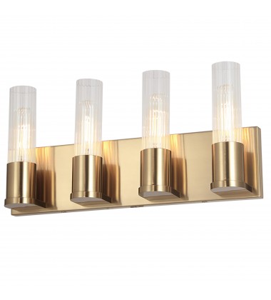 4LT Incandescent Vanity, AGB w/ CLR Fluted Glass-(TBE-174W-AGB)-Dainolite  4LT Incandescent Vanity, AGB w/ CLR Fluted Glass-(TBE-174W-AGB)-Dainolite