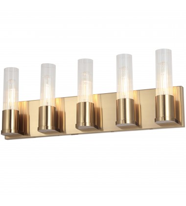 5 LT Incandescent Vanity, AGB w/ CLR Fluted Glass-(TBE-225W-AGB)-Dainolite  5 LT Incandescent Vanity, AGB w/ CLR Fluted Glass-(TBE-225W-AGB)-Dainolite