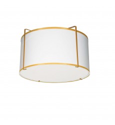2LT Drum Flush Mount Gold/Wht Shade w/ 790Diff-(TRA-121FH-GLD-WH)-Dainolite  2LT Drum Flush Mount Gold/Wht Shade w/ 790Diff-(TRA-121FH-GLD-WH)-Dainolite