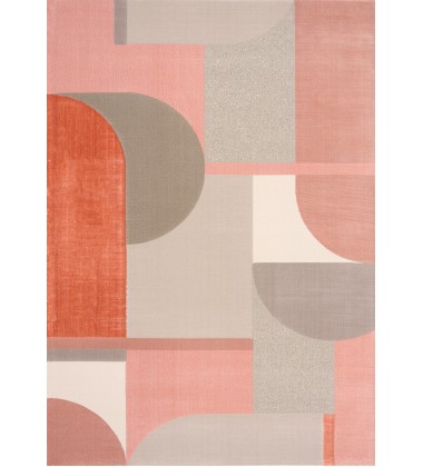  (466109/202 240330)-Belle Pink Grey Cream Multi-Geometric Pattern Plush Rug, 7'10