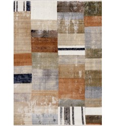  (D975/4919 160240)-Serene Beige Orange Blue Cream Patchwork Quilt Design Rug, 5'3