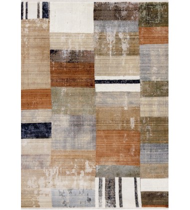  (D975/4919 240310)-Serene Beige Orange Blue Cream Patchwork Quilt Design Rug, 7'10