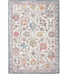  (F708/6242 160230)-Fresco Cream Grey Pink Yellow Orange Floral Border Rug, 5'3