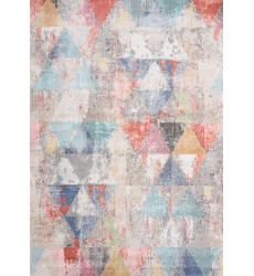  (F727/6252 240320)-Fresco Distressed Grey Pink Blue Yellow Triangular Pattern Rug, 7'10