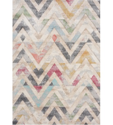  (F839/6272 240320)-Folio Cream Grey Blue Pink Yellow Distressed Carved Chevron Rug, 7'10
