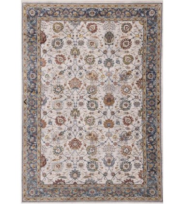 (G322/2717 160240)-Marisa Cream Blue Traditional Border Floral Rug, 5'3  (G322/2717 160240)-Marisa Cream Blue Traditional Border Floral Rug, 5'3