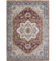 (G390/2212 240310)-Marisa Red Blue Cream Floral Medallion Rug, 7'10  (G390/2212 240310)-Marisa Red Blue Cream Floral Medallion Rug, 7'10