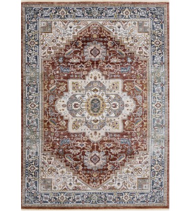 (G390/2212 240310)-Marisa Red Blue Cream Floral Medallion Rug, 7'10  (G390/2212 240310)-Marisa Red Blue Cream Floral Medallion Rug, 7'10