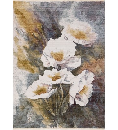 (G394/2676 240310)-Marisa Green Blue Cream Flower Rug, 7'10  (G394/2676 240310)-Marisa Green Blue Cream Flower Rug, 7'10