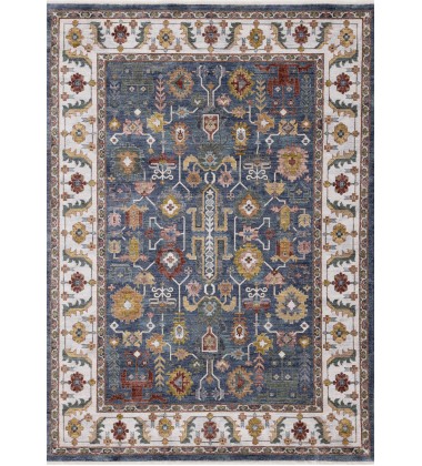 (G435/2171 240310)-Marisa Blue Modern Tribal Inspired Border Rug, 7'10  (G435/2171 240310)-Marisa Blue Modern Tribal Inspired Border Rug, 7'10