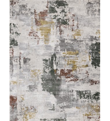  (G605/0434 160230)-Luca Grey White Red Yellow Green Abstract Design Rug, 5'3