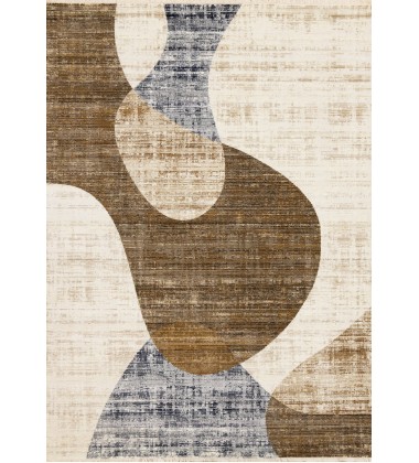  (H796/4232 240310)-Serene Cream Brown Blue Distressed Curvy Shapes Design Rug, 7'10