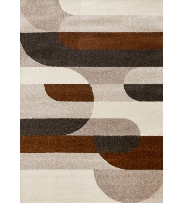  (H823/1242 240320)-Malibu Taupe Oxblood Cream Striped Curvy Geometric Design Rug, 7'10