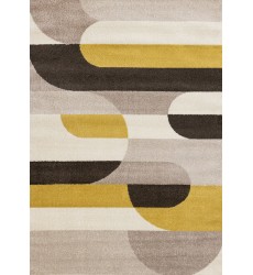  (H823/1252 160230)-Malibu Taupe Yellow Cream Striped Curvy Geometric Design Rug, 5'3