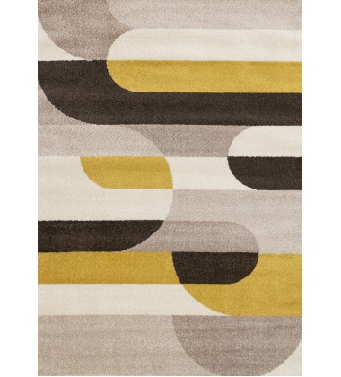  (H823/1252 240320)-Malibu Taupe Yellow Cream Striped Curvy Geometric Design Rug, 7'10