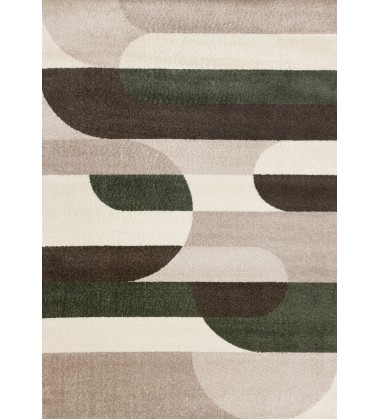 (H823/1313 160230)-Malibu Taupe Green Cream Striped Curvy Geometric Design Rug, 5'3