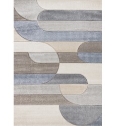  (H823/6242 240320)-Folio Blue Beige Grey Rounded Geoemetric Overlay Striped Design Rug, 7'10