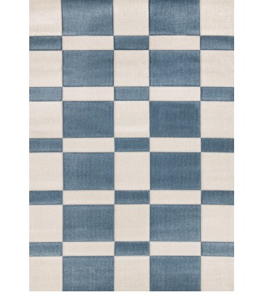  (H824/6242 160230)-Folio Blue White Banded Rectangle Pattern Rug, 5'3