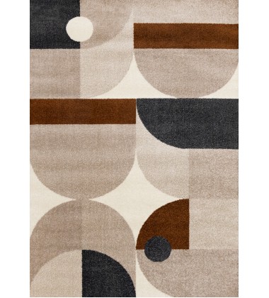  (H904/1343 240320)-Malibu Taupe Oxblood Cream Curvy Geometric Design Rug, 7'10