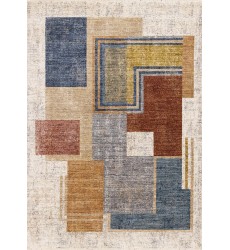  (H961/2757 240310)-Muse Blue Red Orange Cream Layered Geometric Design Rug, 7'10