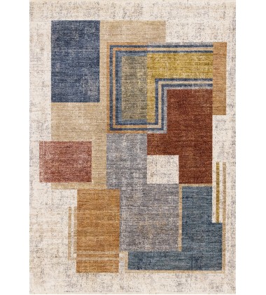  (H961/2757 240310)-Muse Blue Red Orange Cream Layered Geometric Design Rug, 7'10