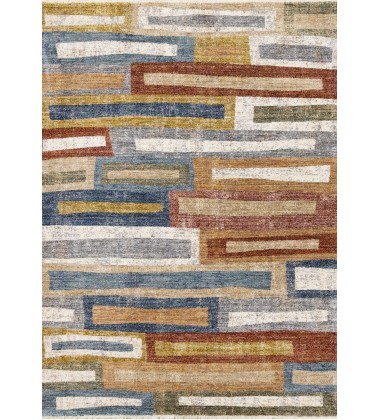  (H962/2656 160240)-Muse Orange Red Blue Yellow Beige Layered Brick Design Rug, 5'3