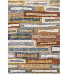  (H962/2656 240310)-Muse Orange Red Blue Yellow Beige Layered Brick Design Rug, 7'10