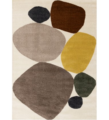  (J035/1262 240320)-Malibu Cream Oxblood Green Yellow Pebbles Design Rug, 7'10