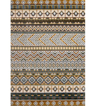  (N201/UW86 160230)-Nala Yellow Blue Green Oxblood Intricate Southwestern Design Rug, 5'3
