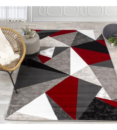 Kalora - 8x11 Platinum Red/Grey/Black Triangles Rug (3397/51 240320)