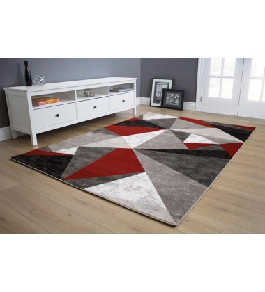 Kalora - 8x11 Platinum Red/Grey/Black Triangles Rug (3397/51 240320)