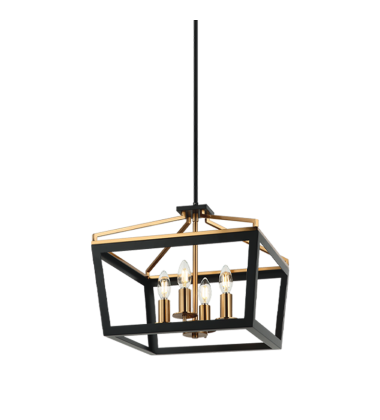 4 x 60W Candelabra Base-E12 120V Black + Aged Gold Brass Metal Chandelier (C67004BKAG) - Matteo 4 x 60W Candelabra Base-E12 120V Black + Aged Gold Brass Metal Chandelier (C67004BKAG) - Matteo