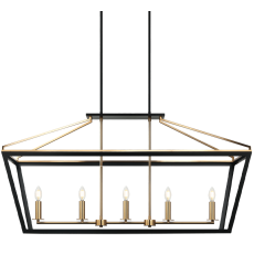 5 x 60W Candelabra Base-E12 120V Black + Aged Gold Brass Metal Chandelier (C67005BKAG) - Matteo