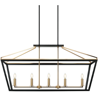  5 x 60W Candelabra Base-E12 120V Black + Aged Gold Brass Metal Chandelier (C67005BKAG) - Matteo