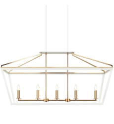  5 x 60W Candelabra Base-E12 120V White + Aged Gold Brass Metal Chandelier (C67005WHAG) - Matteo