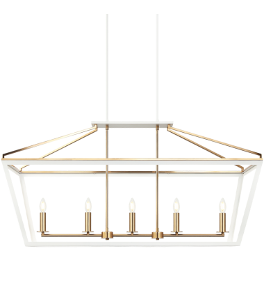  5 x 60W Candelabra Base-E12 120V White + Aged Gold Brass Metal Chandelier (C67005WHAG) - Matteo