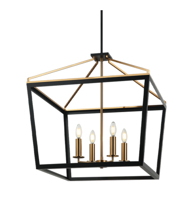 4 x 60W Candelabra Base-E12 120V Black + Aged Gold Brass Metal Chandelier (C67014BKAG) - Matteo 4 x 60W Candelabra Base-E12 120V Black + Aged Gold Brass Metal Chandelier (C67014BKAG) - Matteo