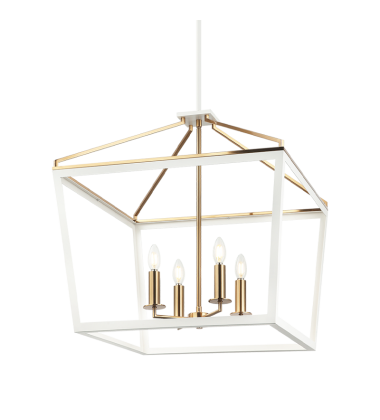  4 x 60W Candelabra Base-E12 120V White + Aged Gold Brass Metal Chandelier (C67014WHAG) - Matteo