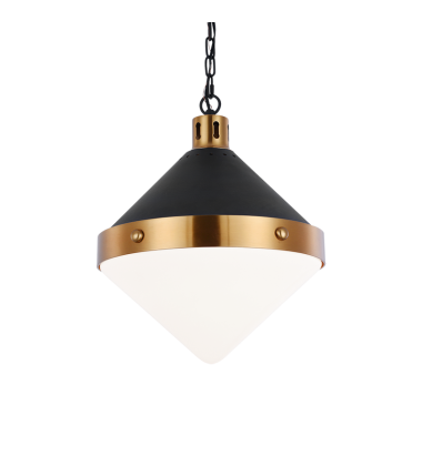  60 Watt Medium E26  Matte Black & Aged Gold Brass Metal Pendant (C72203AGOP) - Matteo