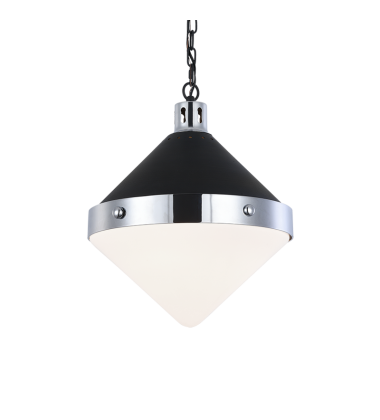  60 Watt Medium E26  Matte Black & Chrome Metal Pendant (C72203CHOP) - Matteo