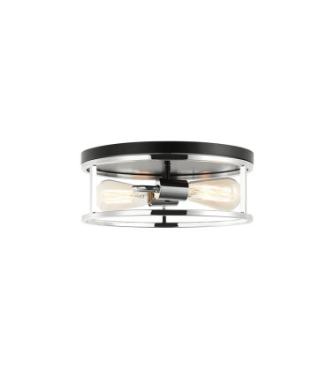  60 Watt Medium E26  Black + Chrome Metal Flush Mounts (M15502BKCH) - Matteo