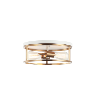 60 Watt Medium E26 White + Aged Gold Brass Metal Flush Mounts (M15502WHAG) - Matteo 60 Watt Medium E26 White + Aged Gold Brass Metal Flush Mounts (M15502WHAG) - Matteo