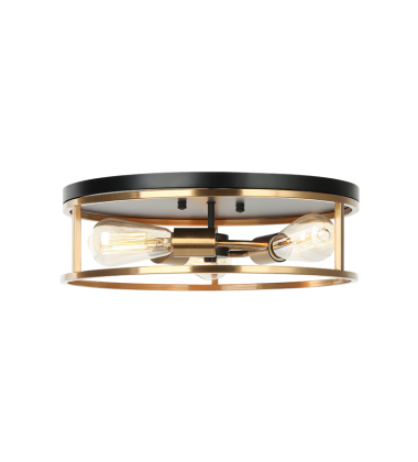  60 Watt Medium E26  Black & Aged Gold Brass Metal Flush Mounts (M15503BKAG) - Matteo