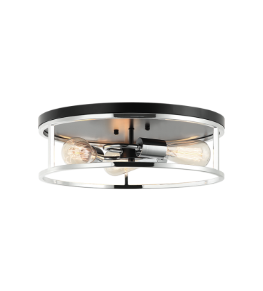  60 Watt Medium E26  Black + Chrome Metal Flush Mounts (M15503BKCH) - Matteo