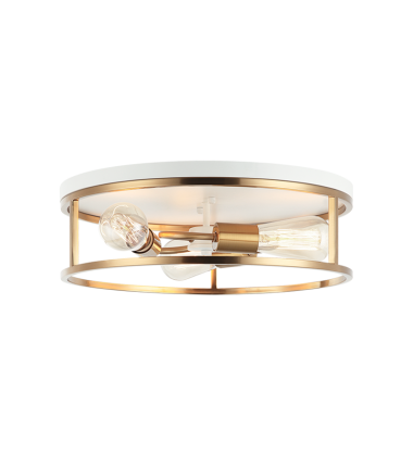  60 Watt Medium E26  White + Aged Gold Brass Metal Flush Mounts (M15503WHAG) - Matteo